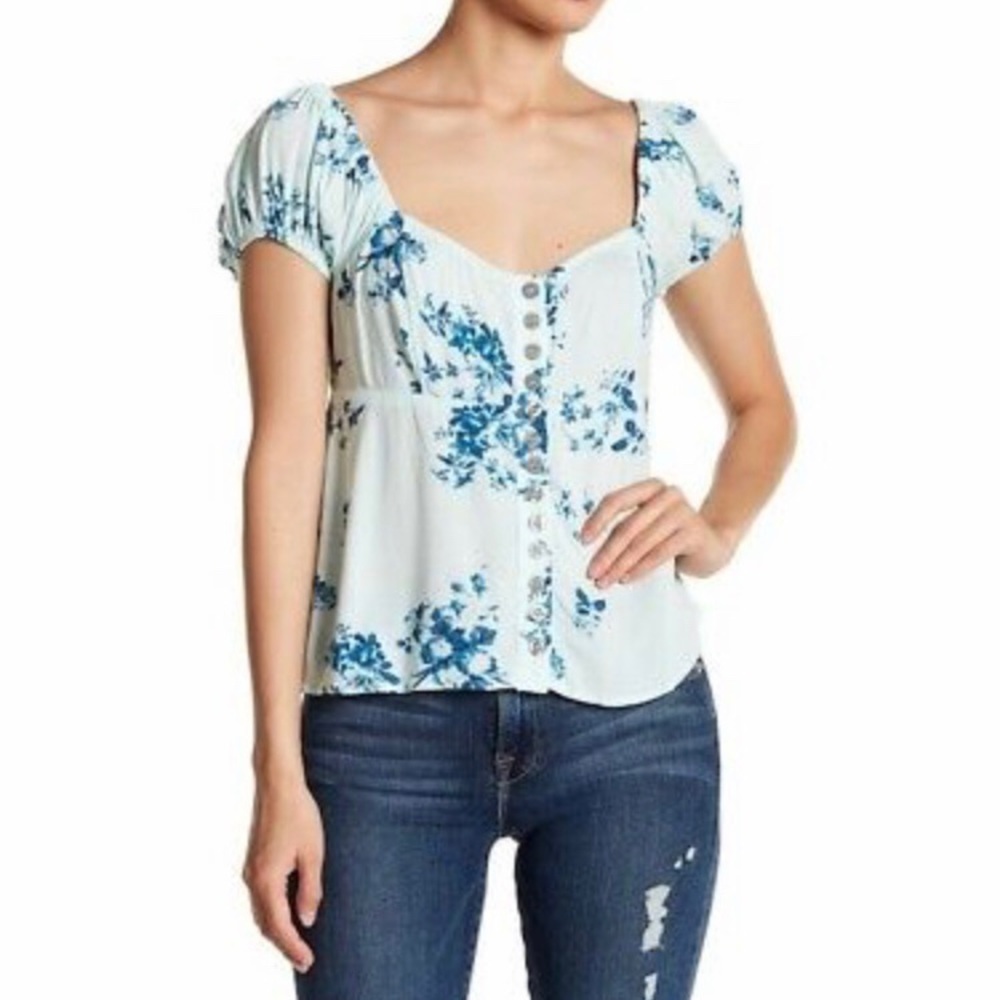 Free People Close to You Floral Peasant Top S